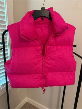 Bright Hot Pink Puffer Vest - Sleeveless Zip Front